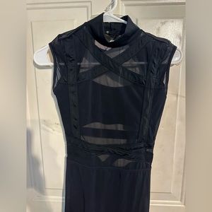 XSA Weisman Black Mesh striped bodysuit.